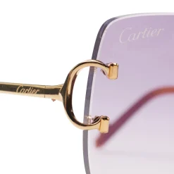 Cartier Eyewear Custom CT00920-001 C Decor Purple Rimless Sunglasses< Sunglasses
