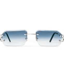 Cartier Eyewear Custom CT0092O-002 C Decor Silver Blue Rimless Sunglasses< Sunglasses