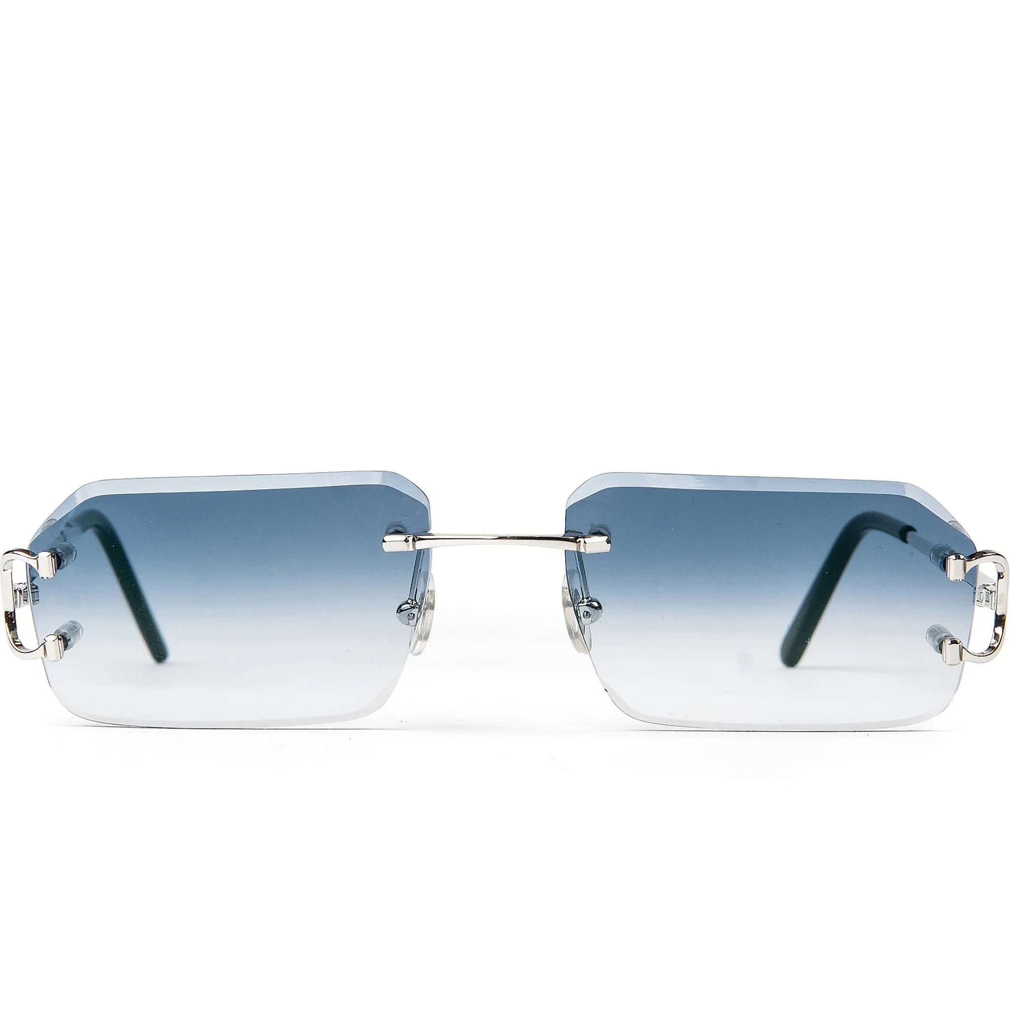 Cartier Eyewear Custom CT0092O-002 C Decor Silver Blue Rimless Sunglasses< Sunglasses
