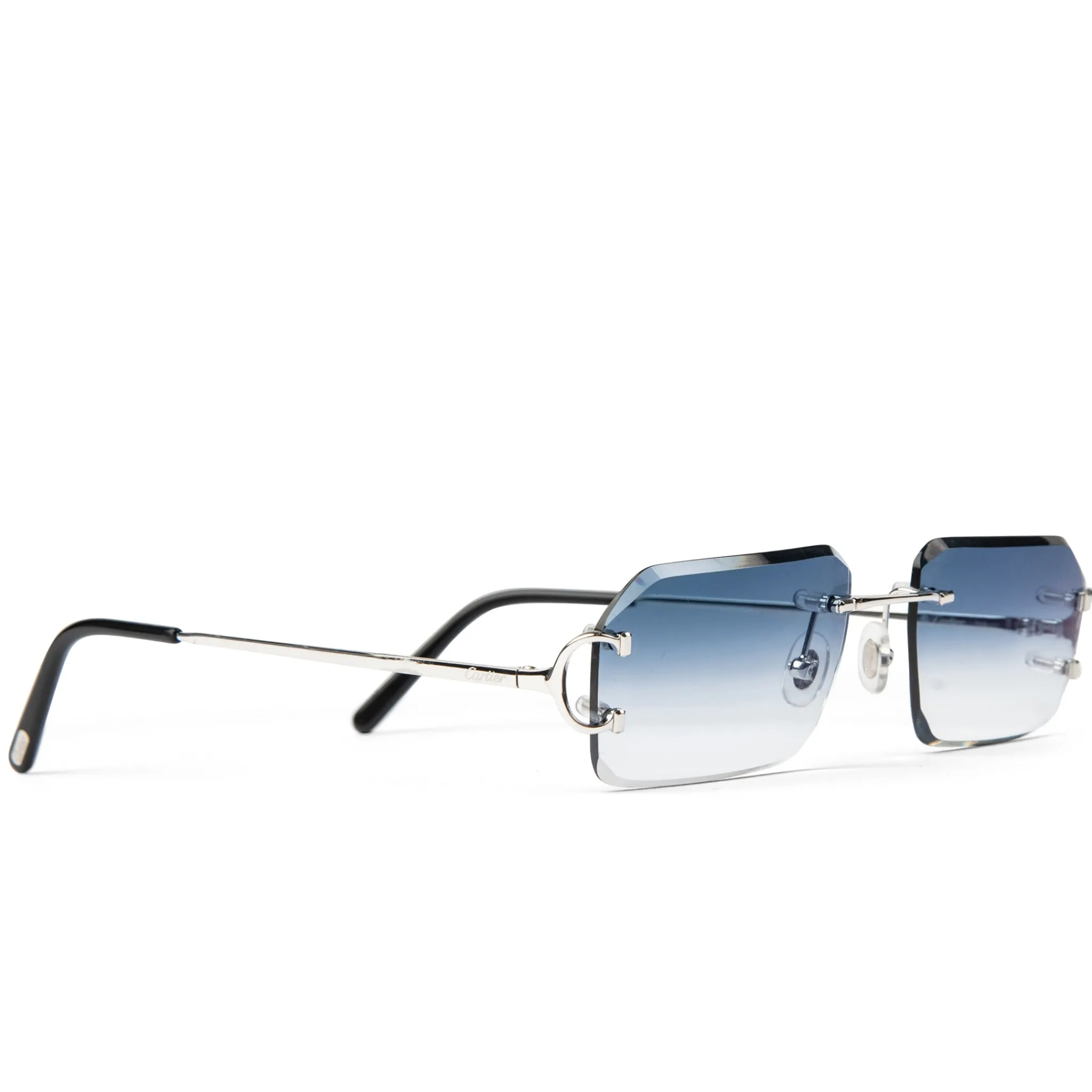 Cartier Eyewear Custom CT0092O-002 C Decor Silver Blue Rimless Sunglasses< Sunglasses