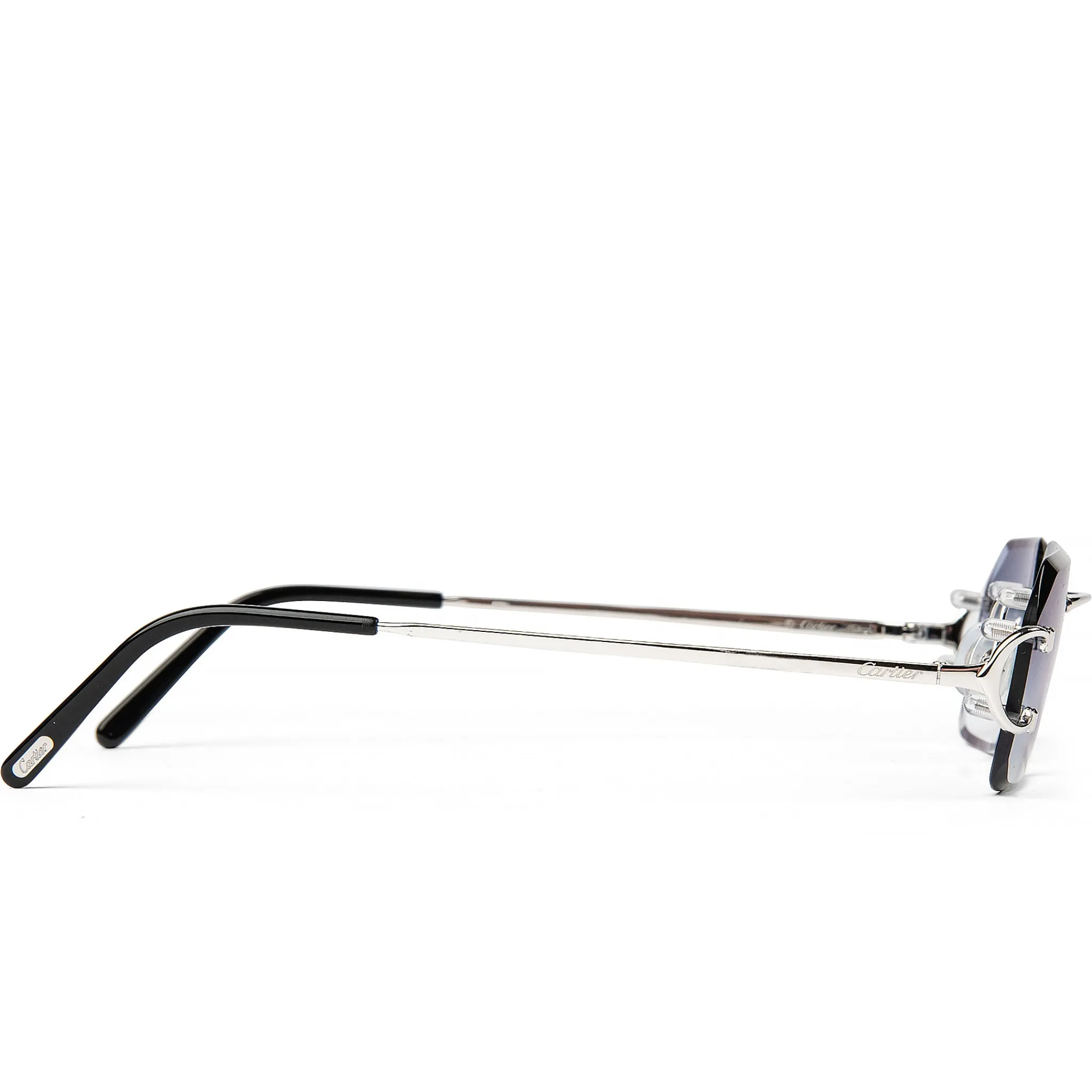 Cartier Eyewear Custom CT0092O-002 C Decor Silver Blue Rimless Sunglasses< Sunglasses