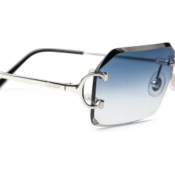 Cartier Eyewear Custom CT0092O-002 C Decor Silver Blue Rimless Sunglasses< Sunglasses