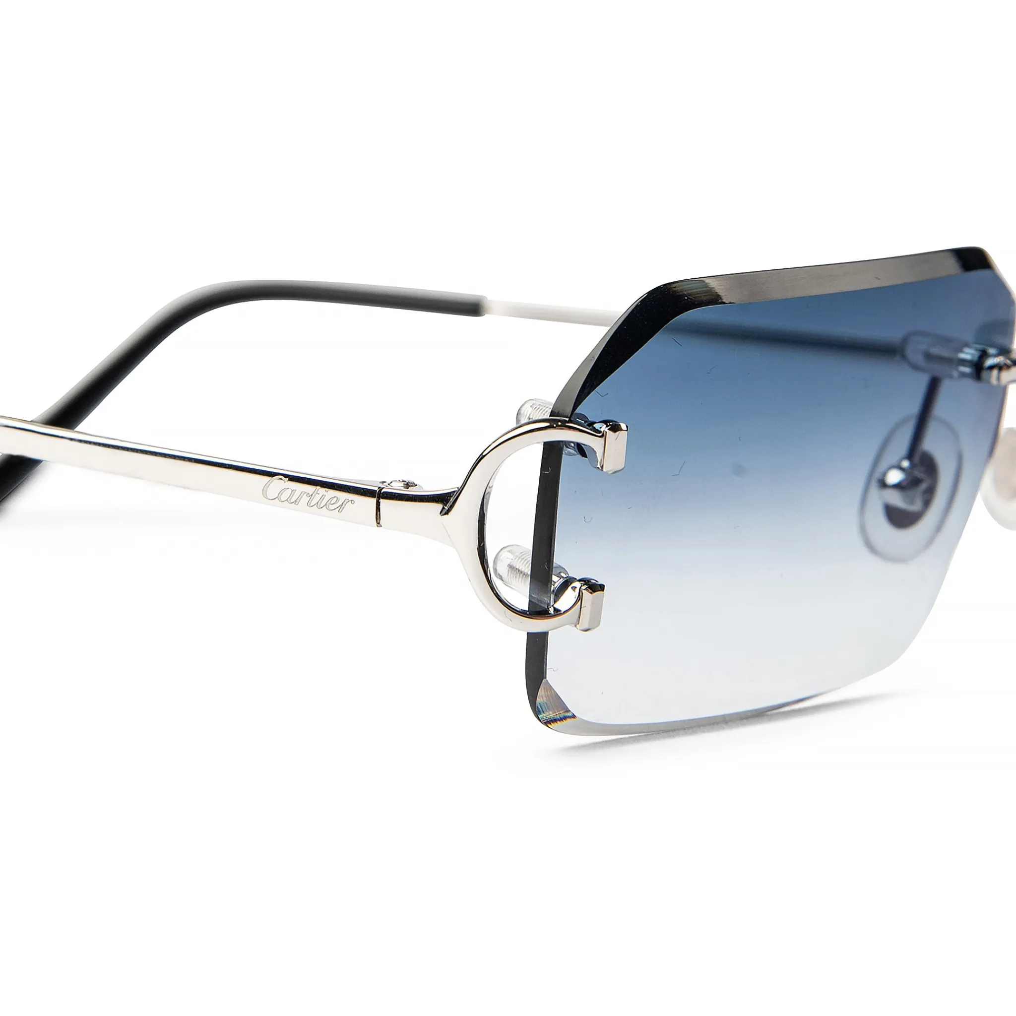 Cartier Eyewear Custom CT0092O-002 C Decor Silver Blue Rimless Sunglasses< Sunglasses