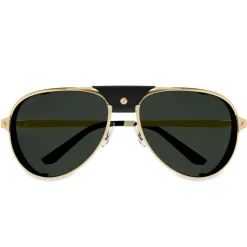 Cartier Eyewear Cartier Santos De Cartier CT0296S-001 Black Gold Sunglasses< Sunglasses