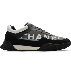 Chanel CC Grey Black White Nylon Calfskin Sneaker - Preloved< Black Trainers|Designer Trainers