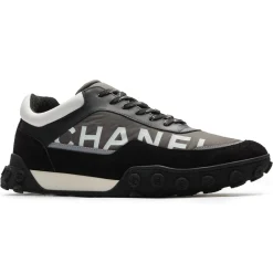 Chanel CC Grey Black White Nylon Calfskin Sneaker - Preloved< Black Trainers|Designer Trainers