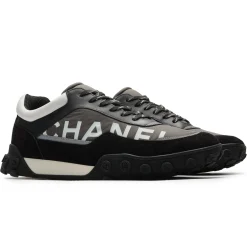 Chanel CC Grey Black White Nylon Calfskin Sneaker - Preloved< Black Trainers|Designer Trainers