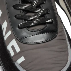 Chanel CC Grey Black White Nylon Calfskin Sneaker - Preloved< Black Trainers|Designer Trainers