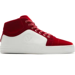 Chanel CC High White Red Velvet Sneaker - Preloved< White Trainers|Designer Trainers