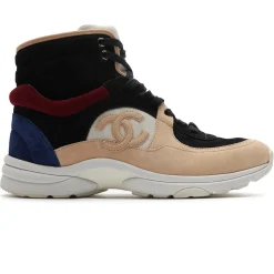 Chanel CC Logo Black Burgundy Blue Beige Suede High Sneaker - Preloved< Designer Trainers