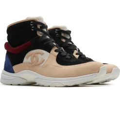 Chanel CC Logo Black Burgundy Blue Beige Suede High Sneaker - Preloved< Designer Trainers