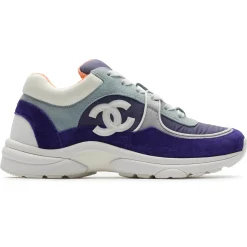 Chanel CC Logo Suede Nylon Purple Blue Sneaker - Preloved< Designer Trainers