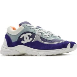 Chanel CC Logo Suede Nylon Purple Blue Sneaker - Preloved< Designer Trainers