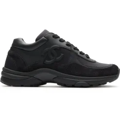 Chanel CC Logo Suede Triple Black Sneaker - Preloved< Black Trainers|Designer Trainers