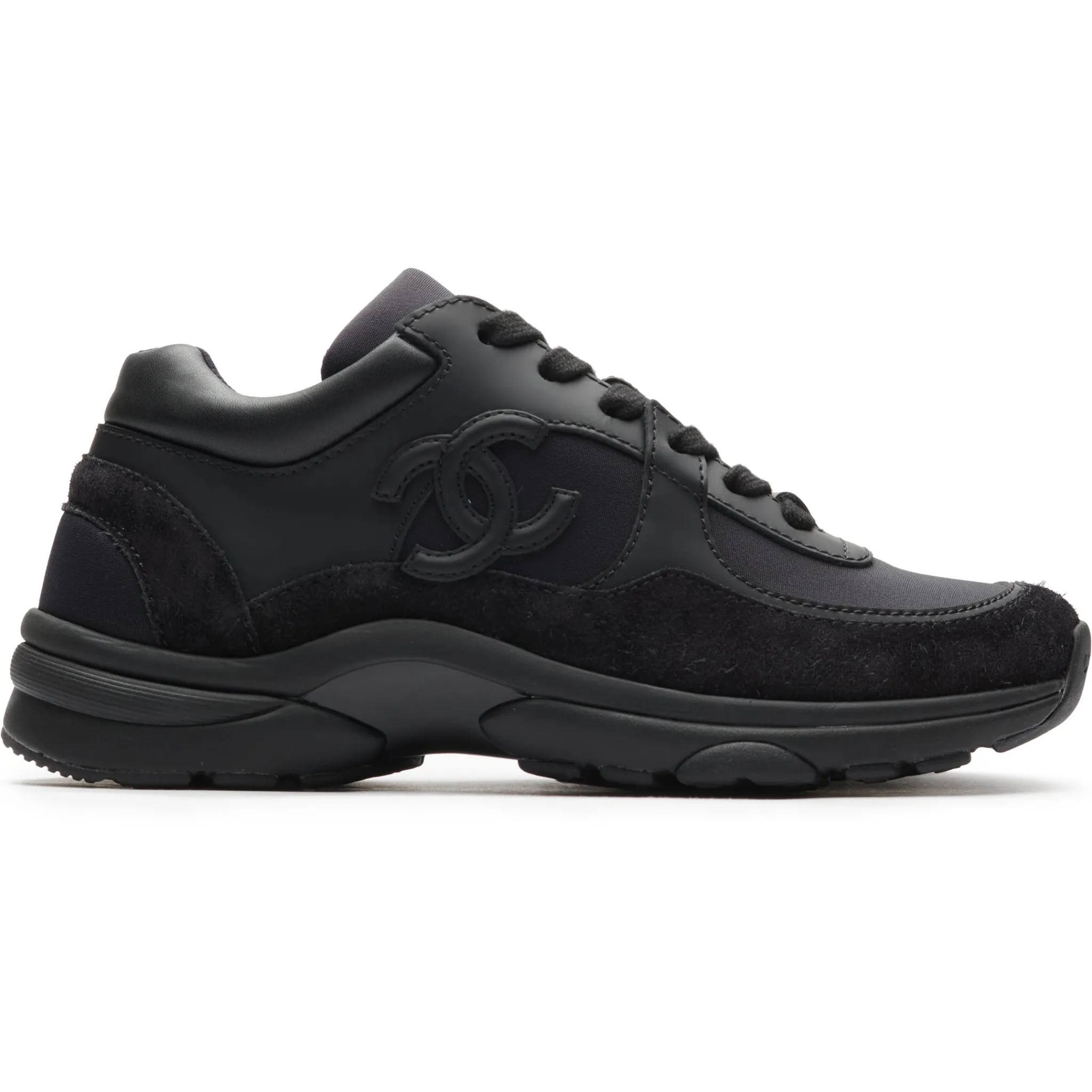 Chanel CC Logo Suede Triple Black Sneaker - Preloved< Black Trainers|Designer Trainers