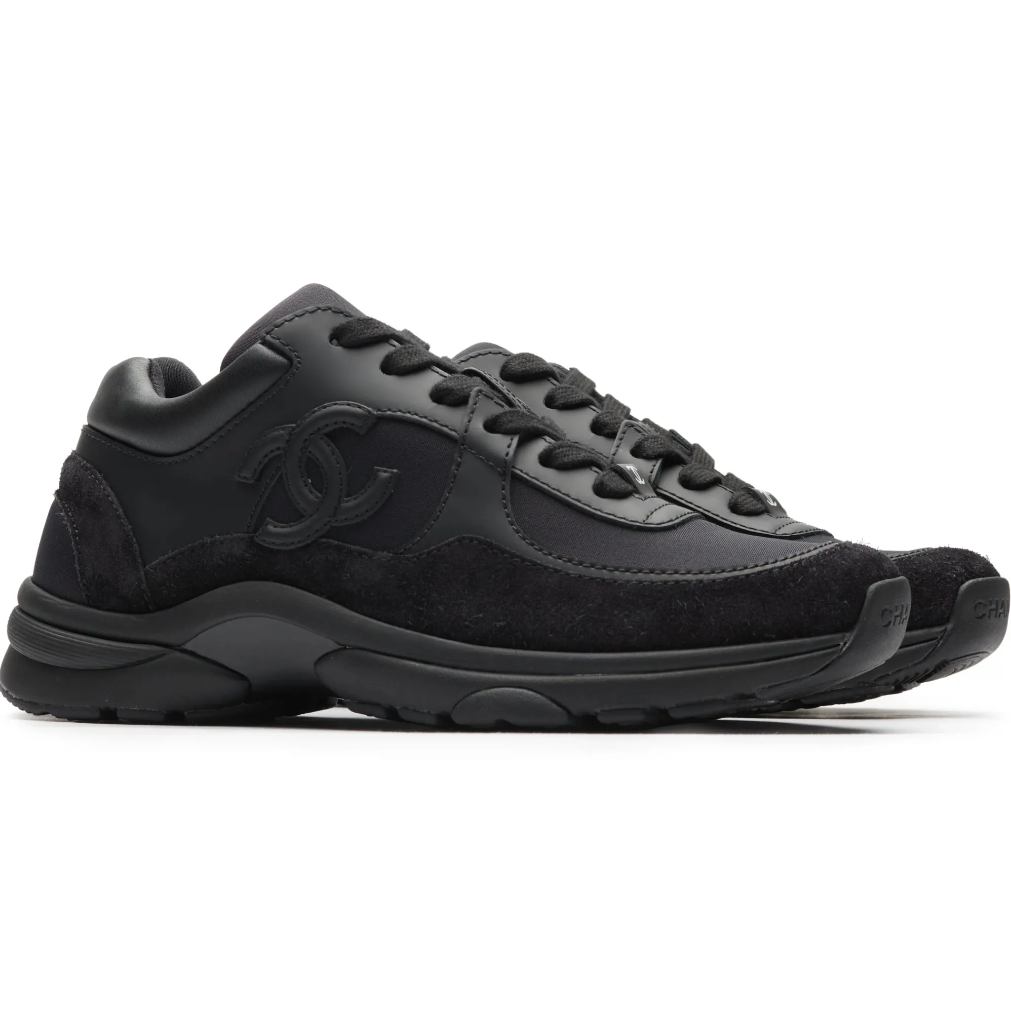 Chanel CC Logo Suede Triple Black Sneaker - Preloved< Black Trainers|Designer Trainers