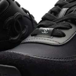 Chanel CC Logo Suede Triple Black Sneaker - Preloved< Black Trainers|Designer Trainers