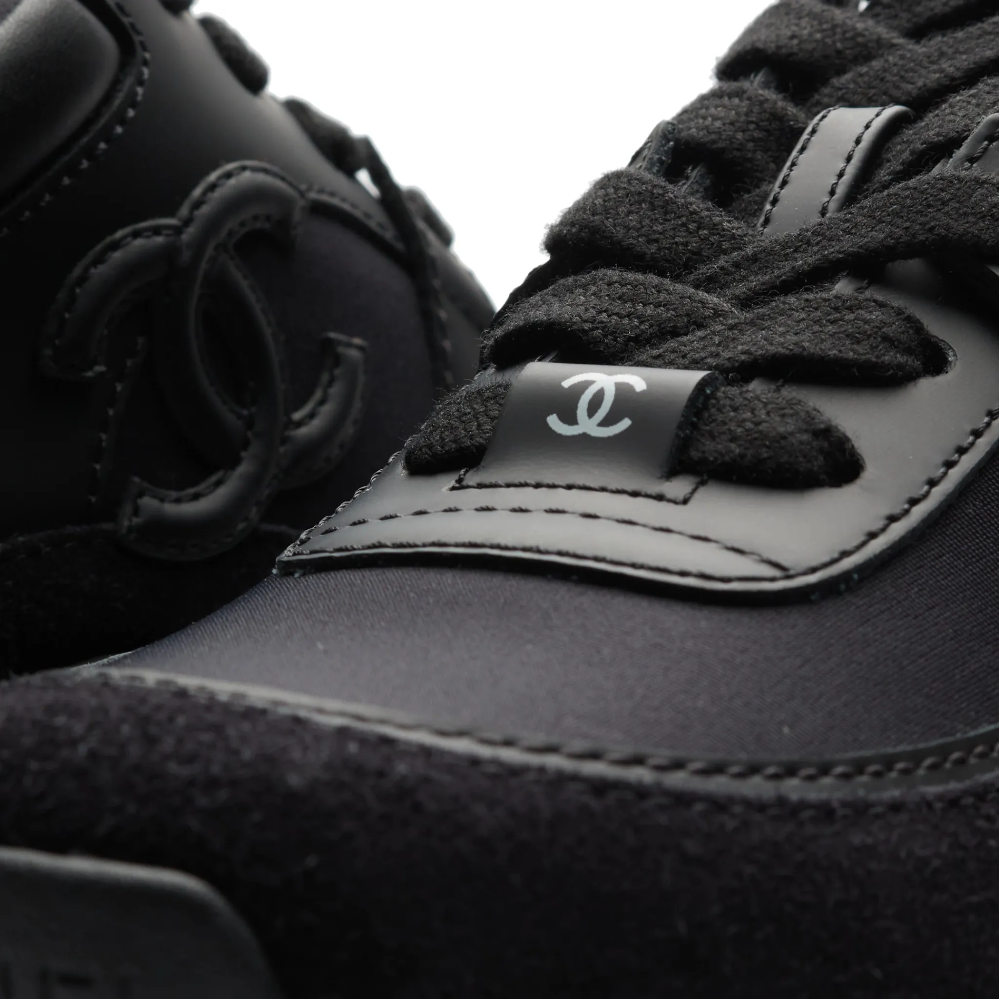 Chanel CC Logo Suede Triple Black Sneaker - Preloved< Black Trainers|Designer Trainers