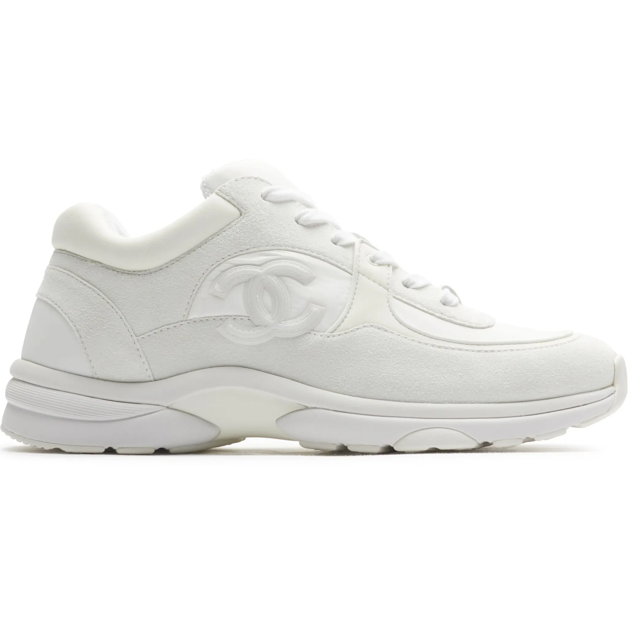 Chanel CC Logo Triple White Nylon Reflective Sneaker - Preloved< White Trainers|Designer Trainers