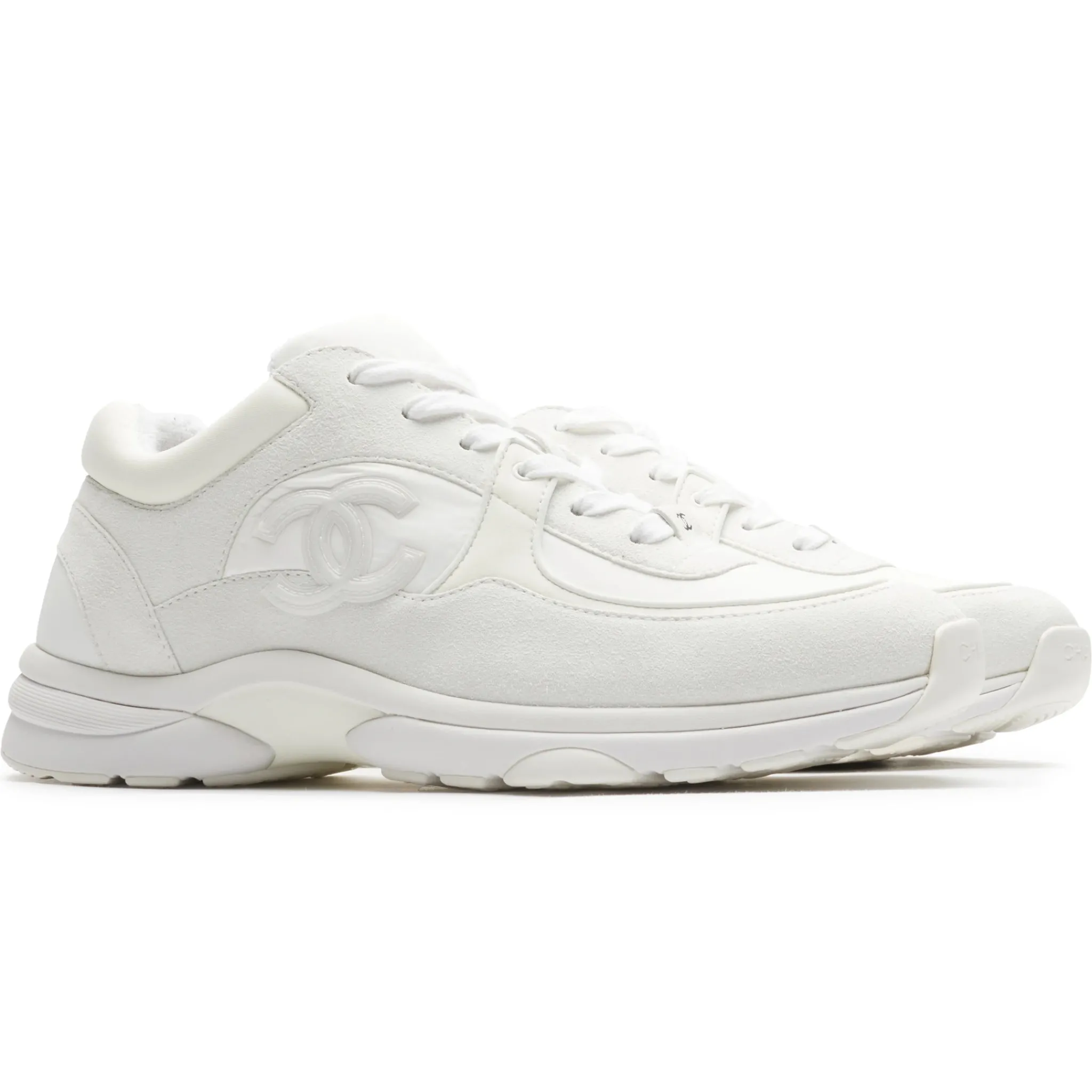 Chanel CC Logo Triple White Nylon Reflective Sneaker - Preloved< White Trainers|Designer Trainers