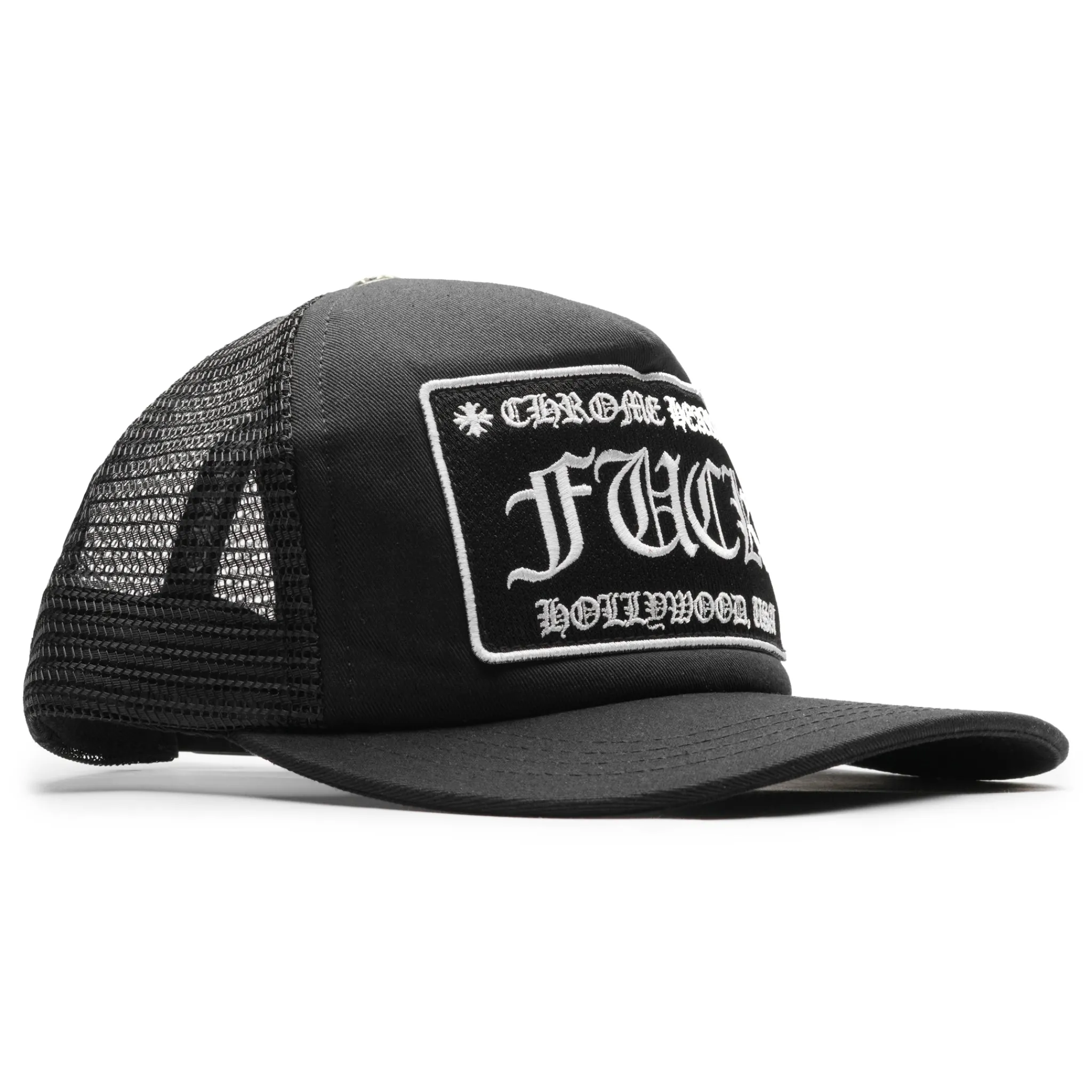 Chrome Hearts Fuck Hollywood Black Trucker Cap< Hats & Caps