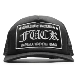 Chrome Hearts Fuck Hollywood Black Trucker Cap< Hats & Caps