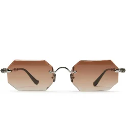 Chrome Hearts Pills III Custom Silver Brown Diamond Cut Sunglasses< Sunglasses