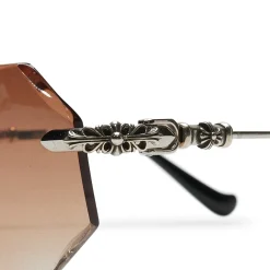 Chrome Hearts Pills III Custom Silver Brown Diamond Cut Sunglasses< Sunglasses