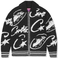 Corteiz VVS Jacquard Black Knit Zip Jacket< Coats & Jackets