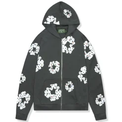 Denim Tears Rhinestone The Cotton Wreath Vintage Black Zip-Up Hoodie< Sweatshirts & Hoodies