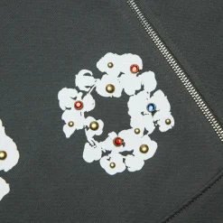 Denim Tears Rhinestone The Cotton Wreath Vintage Black Zip-Up Hoodie< Sweatshirts & Hoodies