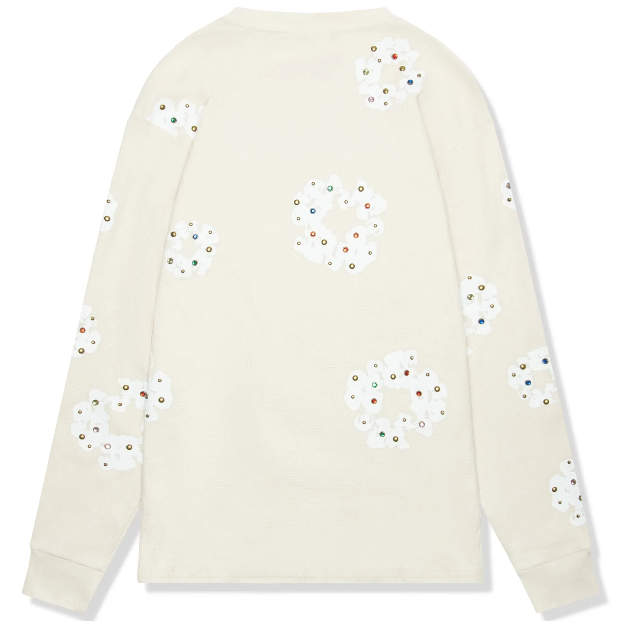 Denim Tears Rhinestone The Cotton Wreath Long-Sleeve Thermal Oatmeal T Shirt< T-shirts