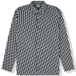 Dior Oblique Beige Navy Blue Cotton Knit Overshirt< Shirts