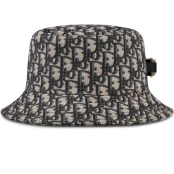Dior Oblique Jacquard Navy Blue Beige Cotton Bucket Hat< Hats & Caps