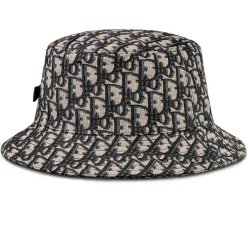 Dior Oblique Jacquard Navy Blue Beige Cotton Bucket Hat< Hats & Caps