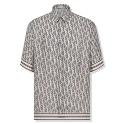 Dior Oblique Short Sleeved Grey Silk Twill Shirt< Shirts