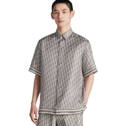 Dior Oblique Short Sleeved Grey Silk Twill Shirt< Shirts