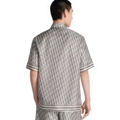 Dior Oblique Short Sleeved Grey Silk Twill Shirt< Shirts