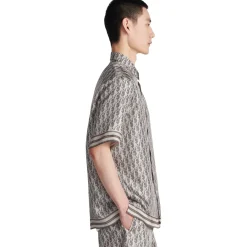 Dior Oblique Short Sleeved Grey Silk Twill Shirt< Shirts
