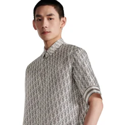 Dior Oblique Short Sleeved Grey Silk Twill Shirt< Shirts
