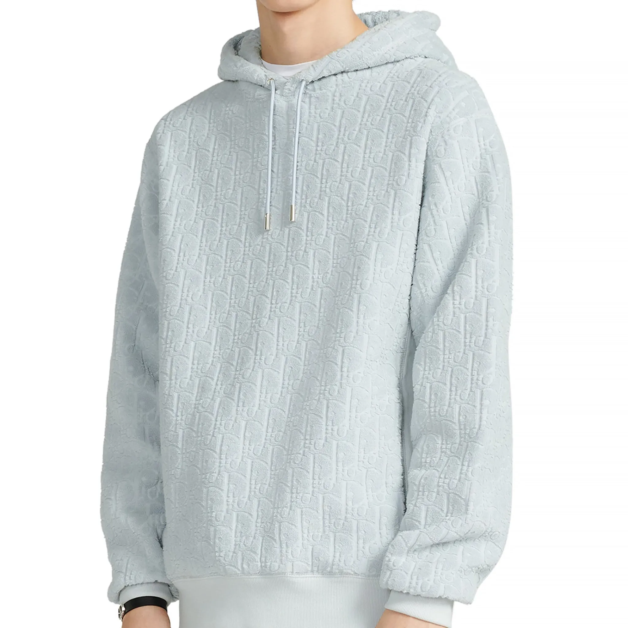 Dior Oblique Towelling Terry Cotton Relaxed Fit Blue Hoodie< Sweatshirts & Hoodies