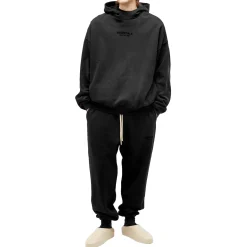 Fear Of God Essentials Jet Black Hoodie (FW23)< Matching Sets|Sweatshirts & Hoodies