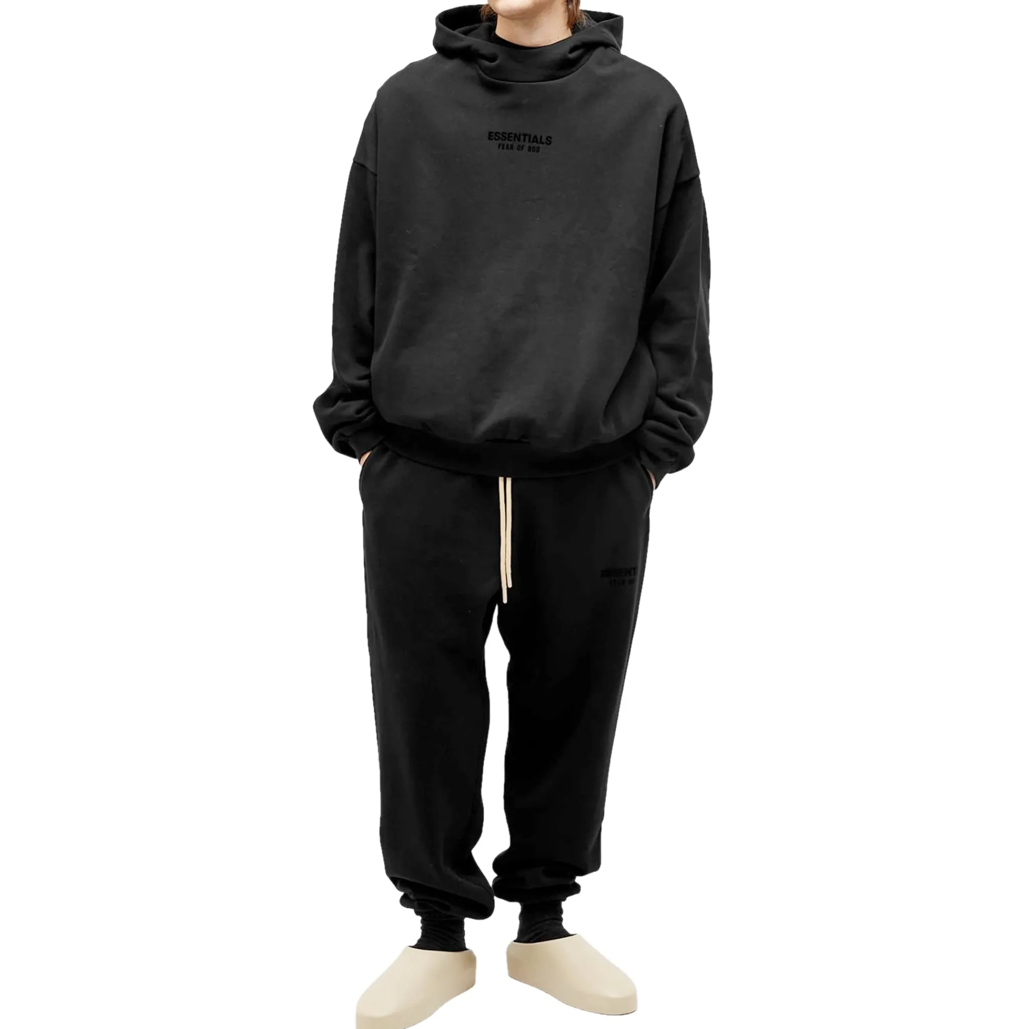Fear Of God Essentials Jet Black Hoodie (FW23)< Matching Sets|Sweatshirts & Hoodies