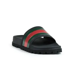 Gucci Web Chunky Pool Slides Black/Red/Green< Black Trainers|Sandals & Slides