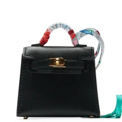 Hermès Paris Hermès Micro Kelly Twilly Black Leather Bag Charm Gold Hardware< Handbags|Bags