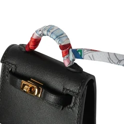 Hermès Paris Hermès Micro Kelly Twilly Black Leather Bag Charm Gold Hardware< Handbags|Bags