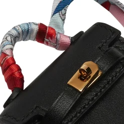 Hermès Paris Hermès Micro Kelly Twilly Black Leather Bag Charm Gold Hardware< Handbags|Bags