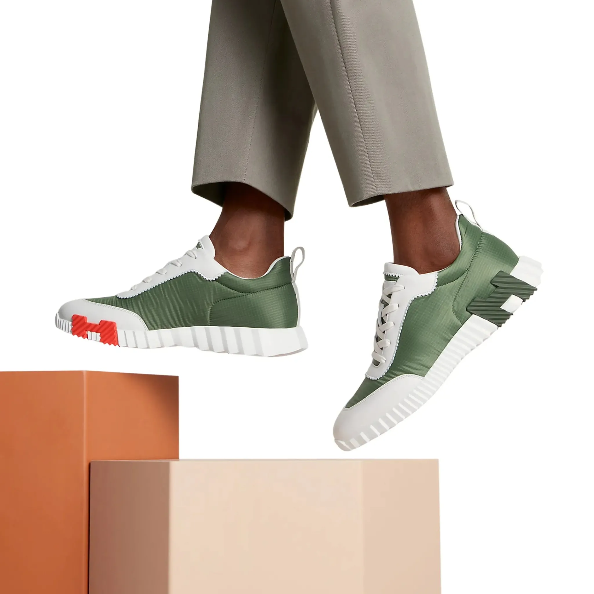 Hermès Paris Ripstop Bouncing Sneaker Matcha White< Designer Trainers