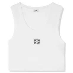Loewe Cropped Anagram Cotton Tank Top White< T-shirts