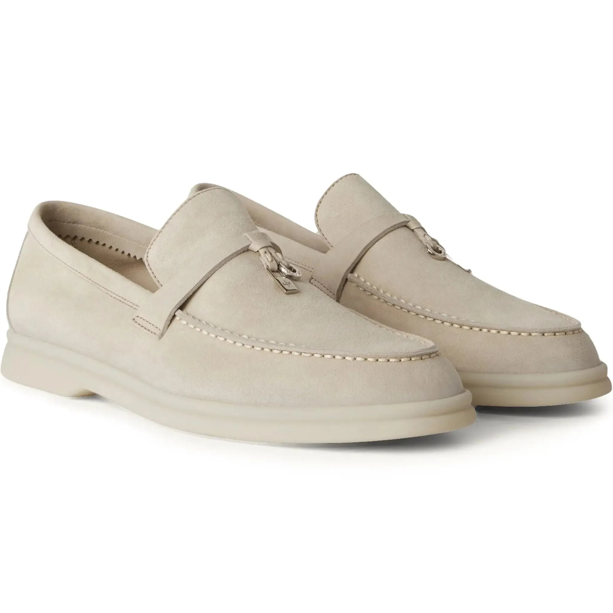 Loro Piana Summer Charms Walk Suede Goatskin Powder Pearl Loafers< Designer Trainers